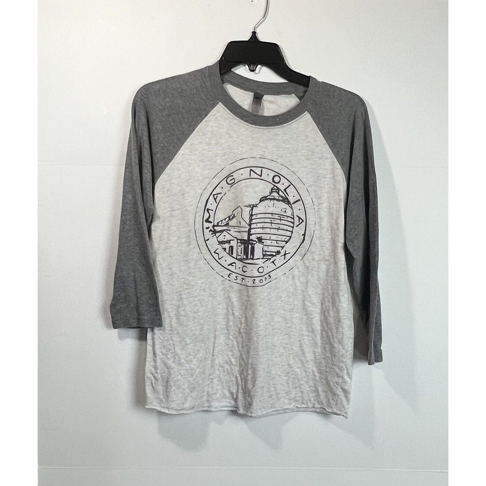 Magnolia Silos Gray Baseball T Shirt Joanna Gaines Fixer Upper Waco Texas Sz Sm
